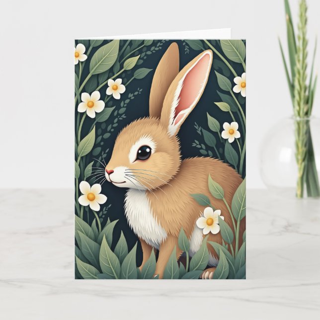 Rabbit In Bloom Greeting Card (Front)