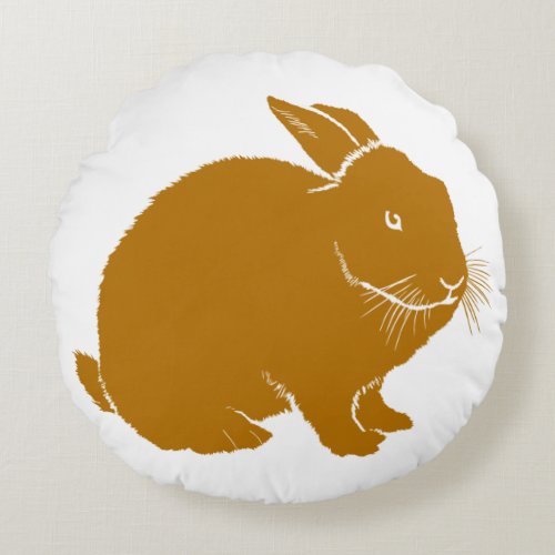 Rabbit in dark orange round pillow