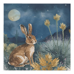 Rabbit in Desert Moonlight Faux Canvas Print