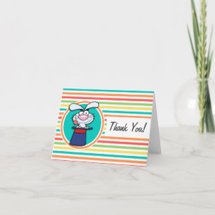 Rabbit in Hat on Bright Rainbow Stripes Letterpress Thank You Card