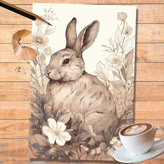 Rabbit in Line Art 4 Decoupage Paper | Zazzle
