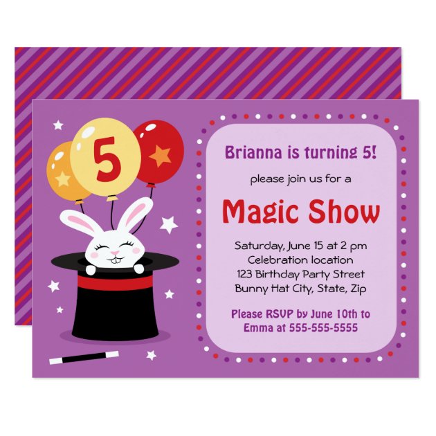 Rabbit In Magicians Hat Magic Show Birthday Party Invitation