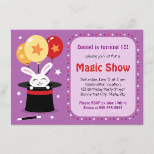 Rabbit in magicians hat magic show birthday party invitation
