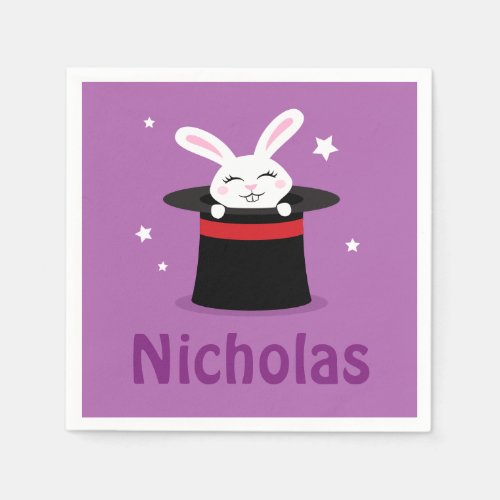 Rabbit in magicians hat personalized name napkins