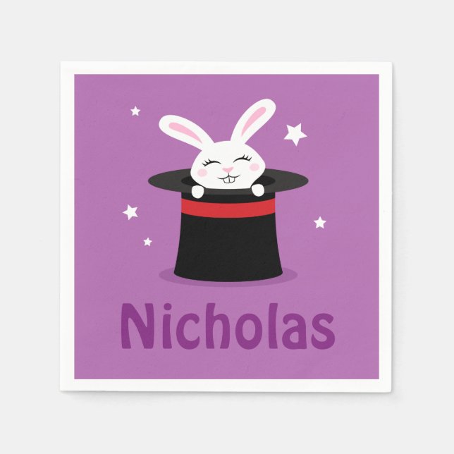 Rabbit in magicians hat personalized name napkins (Front)