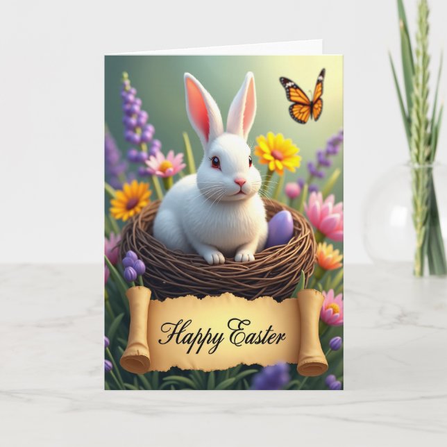 Rabbit In Nest Springtime Card (Front)