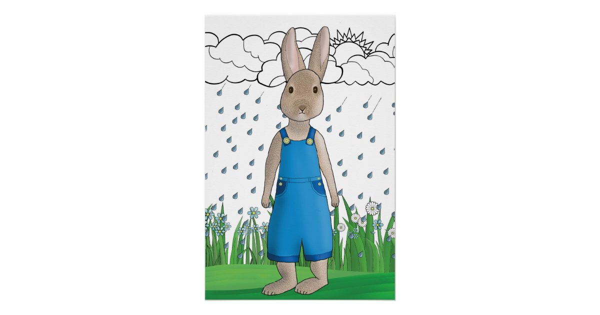 rabbit in rain poster | Zazzle