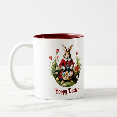 Rabbit in red robe Two_Tone coffee mug