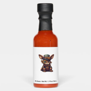 Rabbit in steampunk mechanical gear, vibrant bunny hot sauces