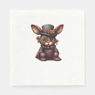 Rabbit in steampunk mechanical gear, vibrant bunny napkins