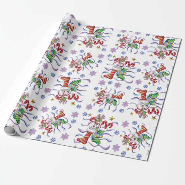 Rabbit In Stocking Christmas Wrapping Paper (Unrolled)