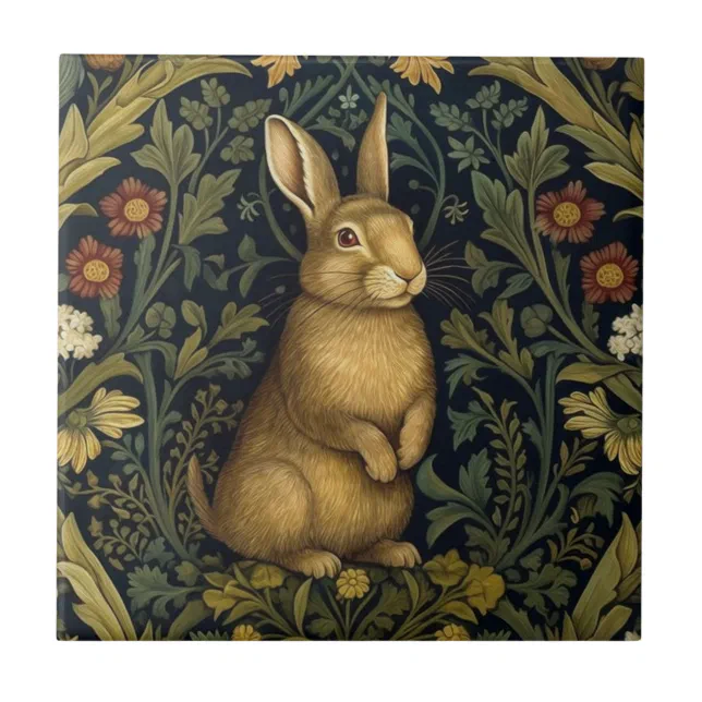 Rabbit in the forest art nouveau style ceramic tile | Zazzle