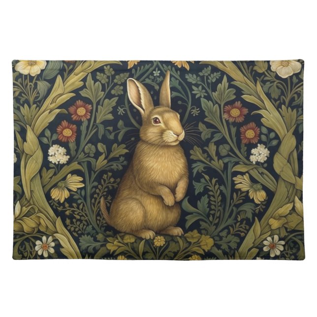 Rabbit in the forest art nouveau style cloth placemat (Front)