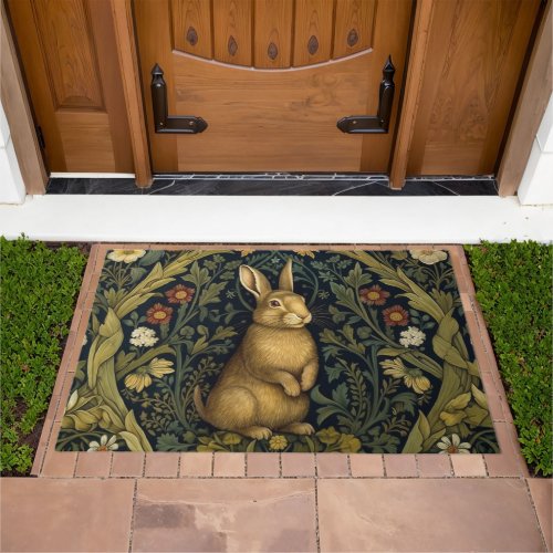 Rabbit in the forest art nouveau style doormat