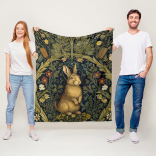 Rabbit in the forest art nouveau style fleece blanket