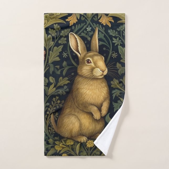 Rabbit in the forest art nouveau style hand towel  (Hand Towel)