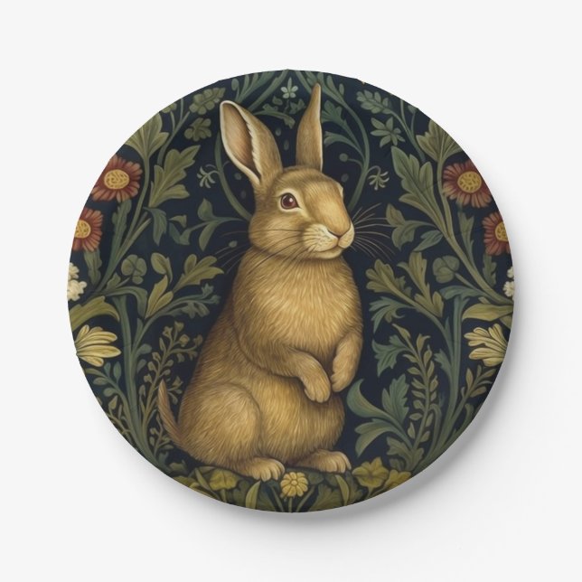 Rabbit in the forest art nouveau style paper plates (Front)