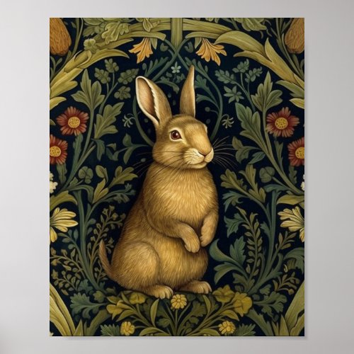 Rabbit in the forest art nouveau style poster