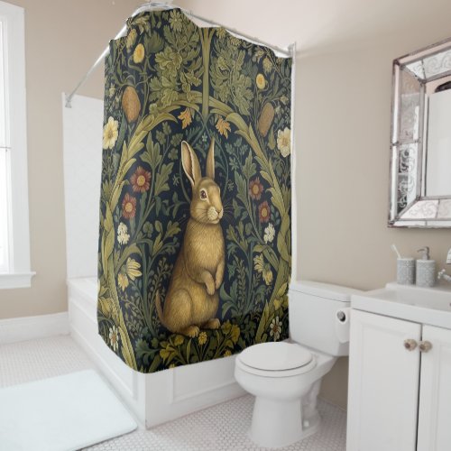 Rabbit in the forest art nouveau style shower curtain