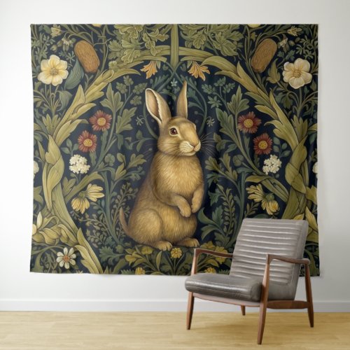 Rabbit in the forest art nouveau style tapestry