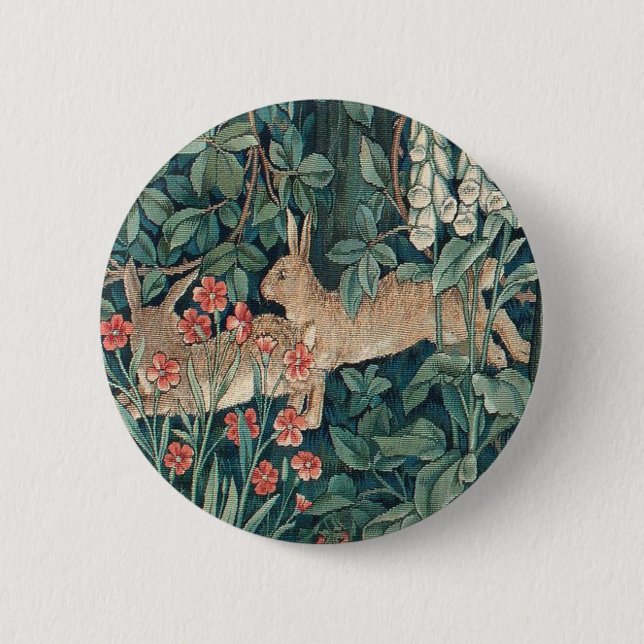 Rabbit In The Forest - William Morris Button (Front)