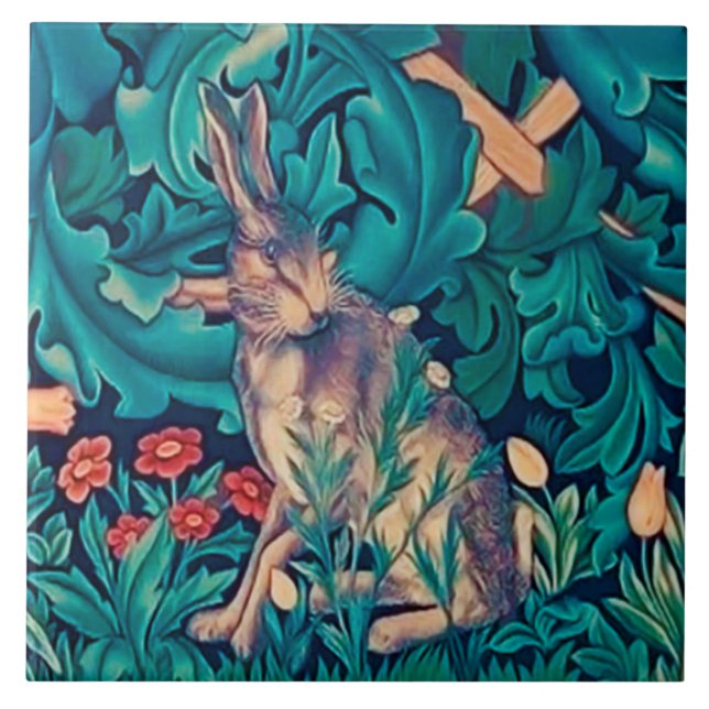 Rabbit in The Forest, William Morris Ceramic Tile (Front)