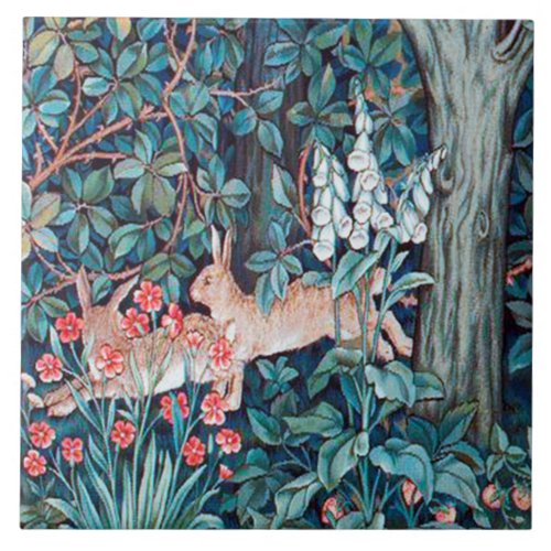 Rabbit in The Forest William Morris Ceramic Tile