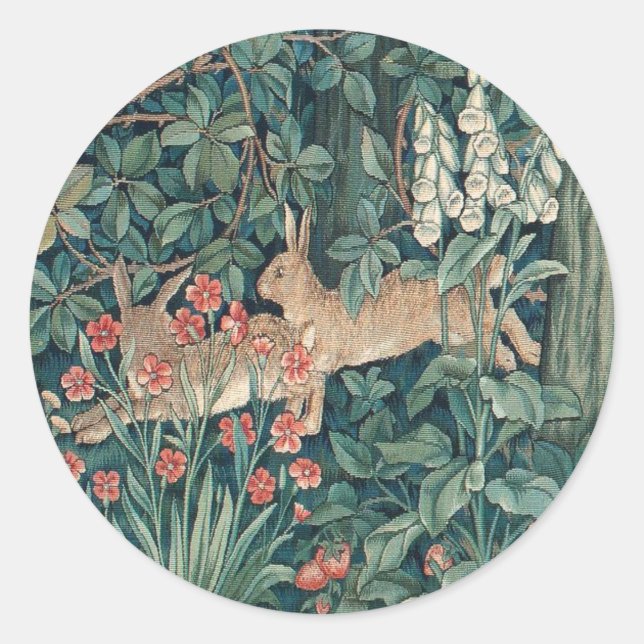 Rabbit In The Forest - William Morris Classic Round Sticker (Front)