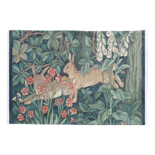 Rabbit In The Forest - William Morris Pillow Case (Back)