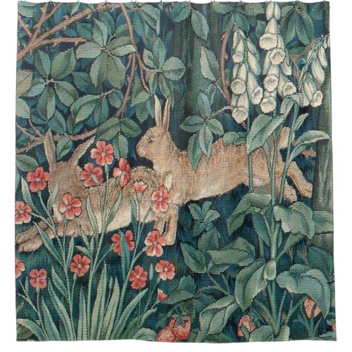 Rabbit In The Forest _ William Morris Shower Curtain