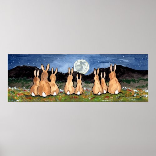 Rabbit in the Moon Bunny Family Moon Poster Navy