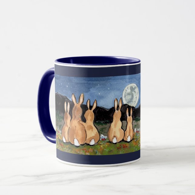 Rabbit in the Moon Bunny Family Mug Navy Dark Blue (Front Left)