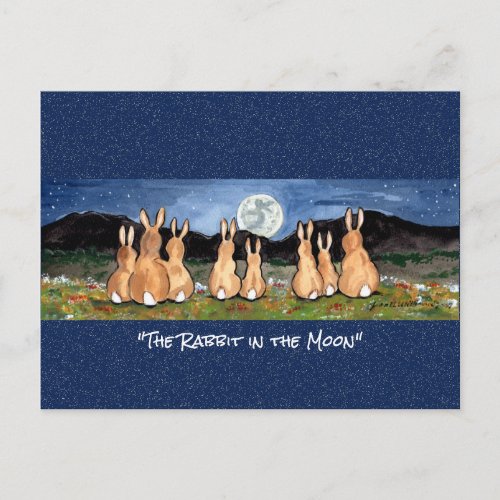 Rabbit in the Moon Whimsical Watercolor Art  Postcard