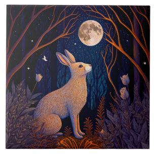 Rabbit in the Moonlight Ceramic Tile