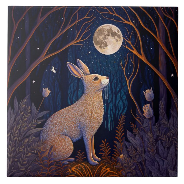 Rabbit in the Moonlight Ceramic Tile (Front)