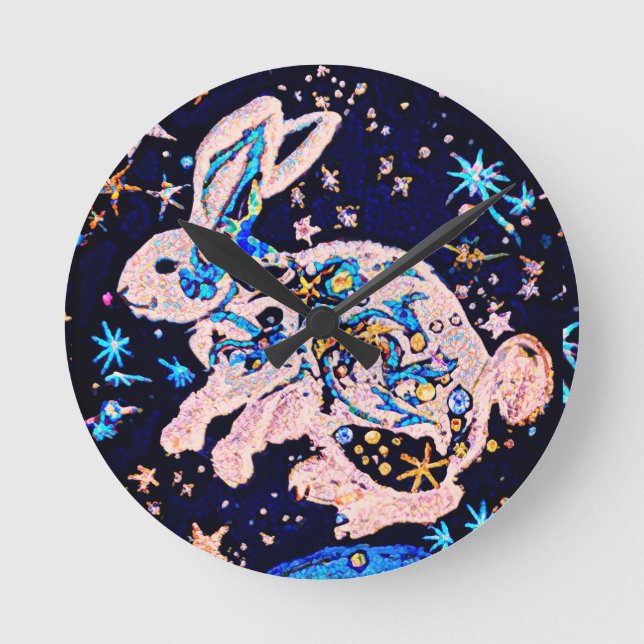 Rabbit in the Sky with Stars  Round Pillow Round Clock (Front)