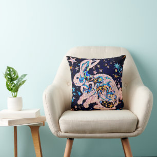 Rabbit in the Sky with Stars Throw Pillow