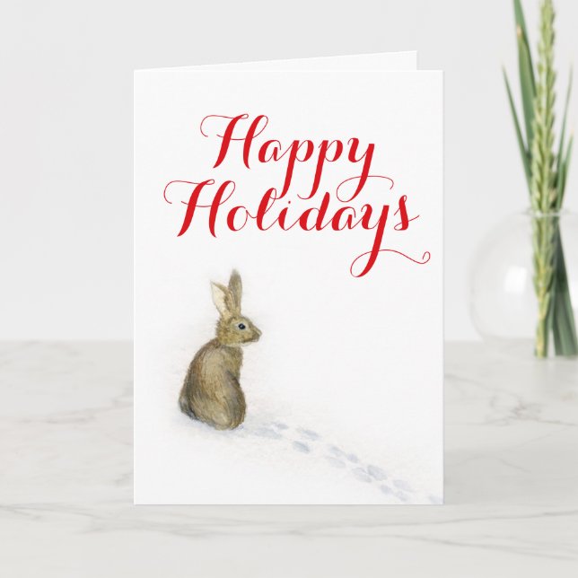 Rabbit in the snow art Christmas card (Front)