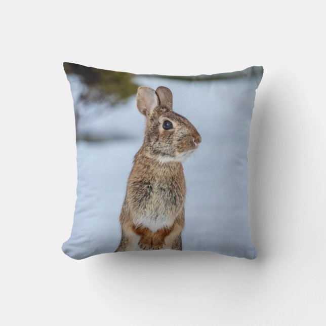 Rabbit in the snow throw pillow (Front)