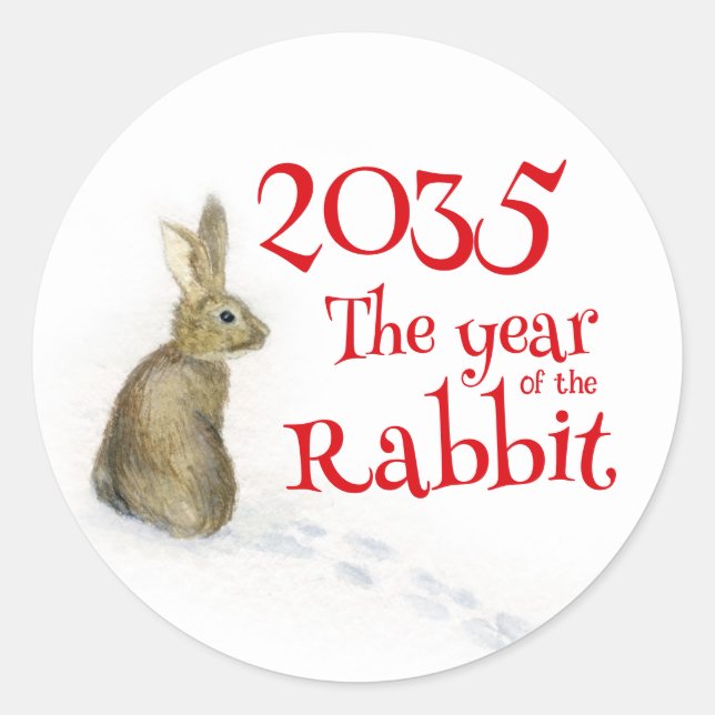 Rabbit in the snow year of the rabbit classic round sticker (Front)