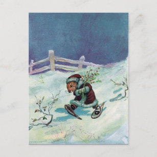 Rabbit in Winter Coat and Snowshoes Postcard