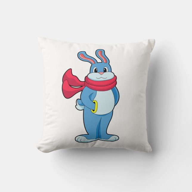 Rabbit in Winter with Scarf Throw Pillow (Front)