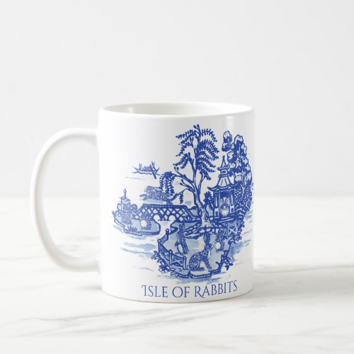 Rabbit Island Blue Willow Whimsical Asian Pattern Coffee Mug