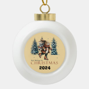 Rabbit Just Waiting For Christmas Ceramic Ball Christmas Ornament
