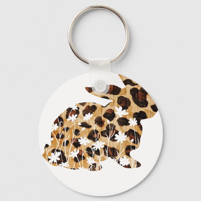rabbit lepard flower, retro, vintage keychain (Front)