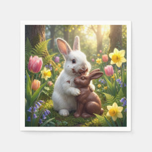 Rabbit Licking a Chocolate Easter Bunny Napkins
