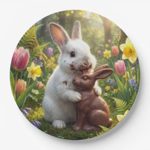 Rabbit Licking a Chocolate Easter Bunny Paper Plates