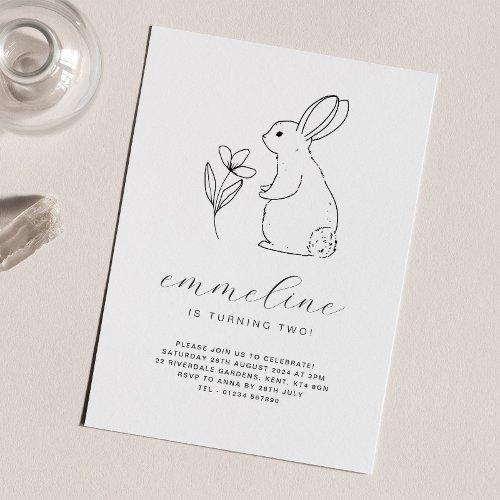 Rabbit Line Drawing Birthday Invitation