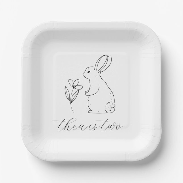 Rabbit Line Drawing Paper Plates (Front)