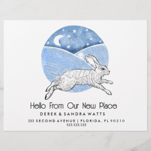Rabbit Lino Style Change of Address Card Flyer